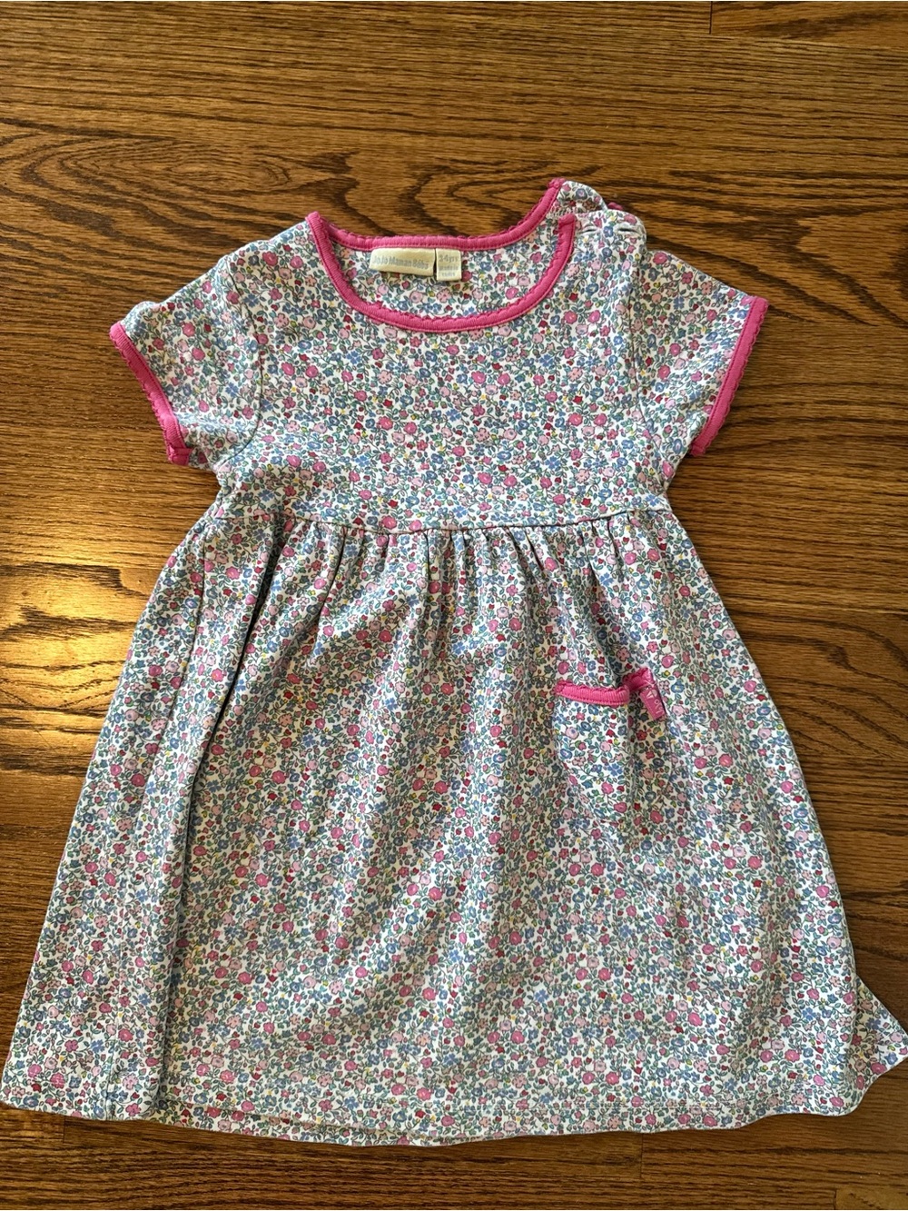 JoJo Maman Bebe Floral Pink Trim Cotton Dress